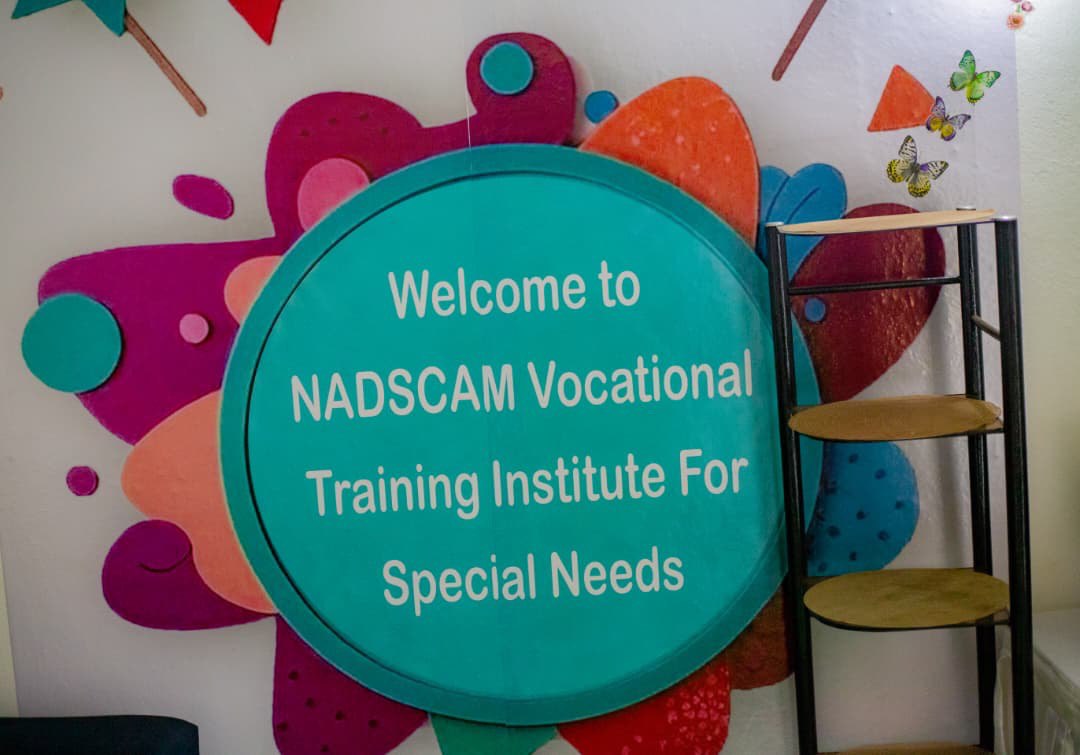 Welcome to NADSCAM Vocational Training Institute sign with colorful decorations